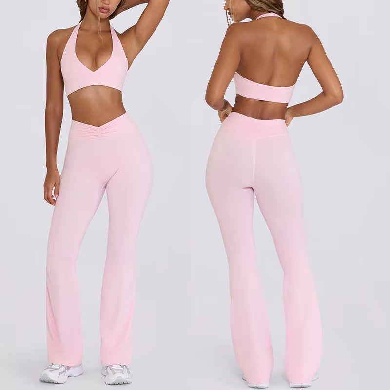 Strap, Backless, Naked, Beautiful Back, Running, Hanging Neck, Sports Bra, Fitness Horn, Pants, Yoga Suit Set for Women