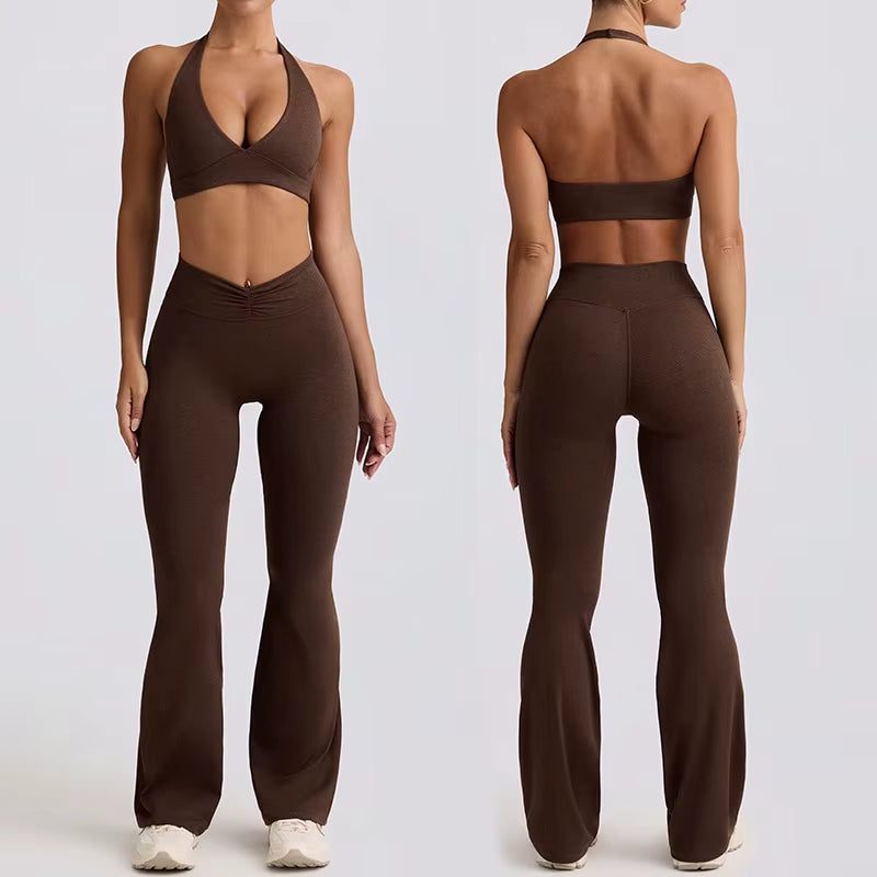 Strap, Backless, Naked, Beautiful Back, Running, Hanging Neck, Sports Bra, Fitness Horn, Pants, Yoga Suit Set for Women