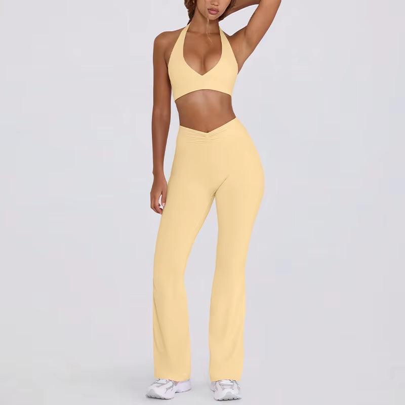 Strap, Backless, Naked, Beautiful Back, Running, Hanging Neck, Sports Bra, Fitness Horn, Pants, Yoga Suit Set for Women