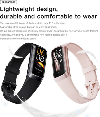 Health and Fitness Tracker for Men and Women - AMOLED Display, Slim Design, 25 Sports Modes, Heart Rate and Blood Pressure Monitoring, Alarm, Stopwatch, Calorie Tracking, IP68 Waterproof