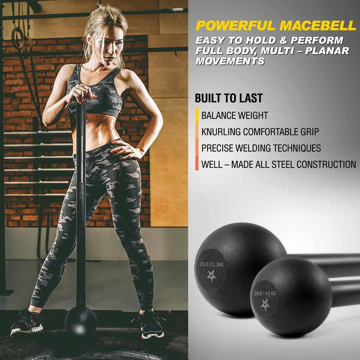 Steel Mace Bell for Comprehensive Strength Training - Enhancing Full Body Workouts, Muscle Development, Shoulder Stability, Grip Strength, and Forearm Rehabilitation Available in 5, 7, 10, 15, 20, 25, and 30 lbs for Both Men and Women