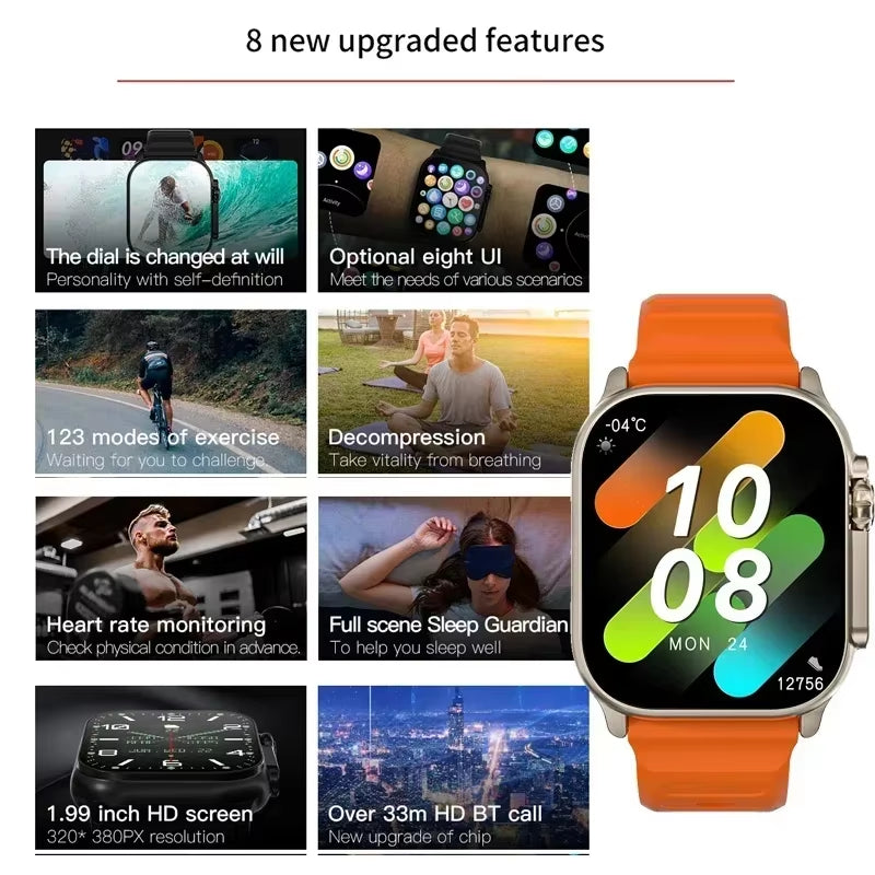 T900 Ultra Smartwatch with Bluetooth Calling, Message Notifications, Heart Rate Monitoring, and Sports Features for Android and iOS - Unisex Design