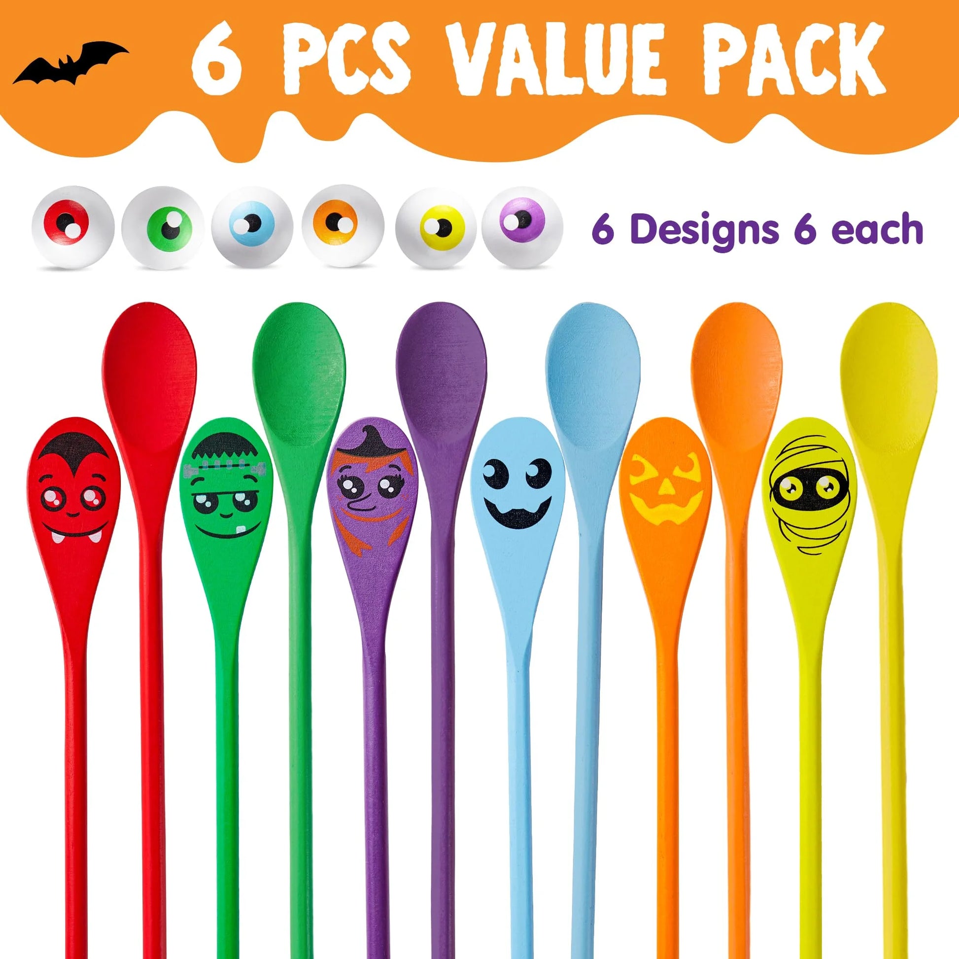 6 Packs Halloween Spoons Game Set,Eyeballs and Spoons Race Party Favors for Kids,Halloween Prizes,Halloween Activities for Kids