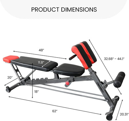 Professional Multi-Functional FID Weight Bench for Comprehensive Full-Body Workouts – Features Hyper Back Extension, Roman Chair, Adjustable Ab Sit-Up Bench, Incline/Decline Bench, and Flat Bench