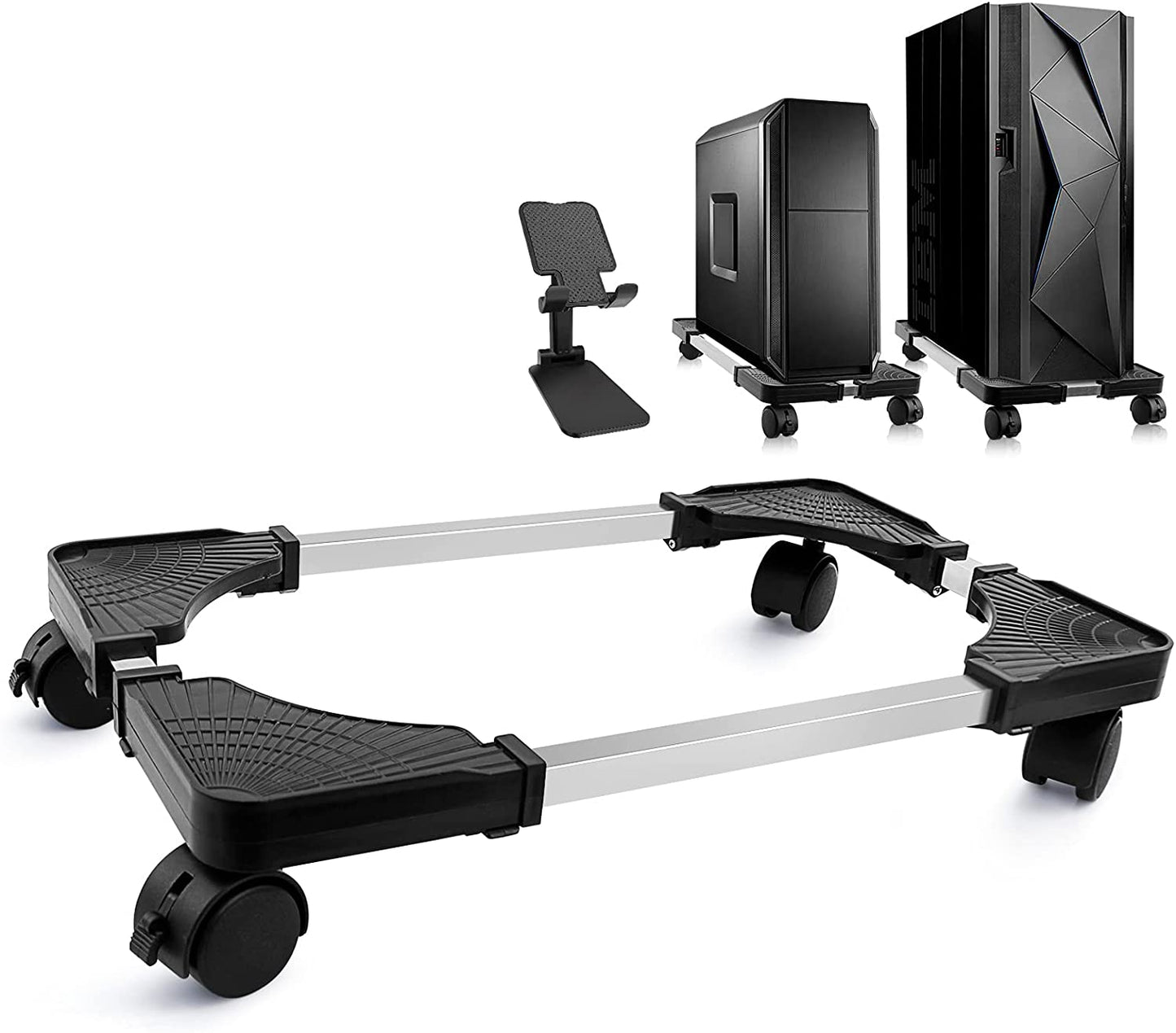 Computer Tower Stand, PC Stand, Adjustable Mobile CPU Stand with Rolling Wheels, PC Tower Stand for Floor Carpet Gaming PC Case, PC Riser for Gamers and Students