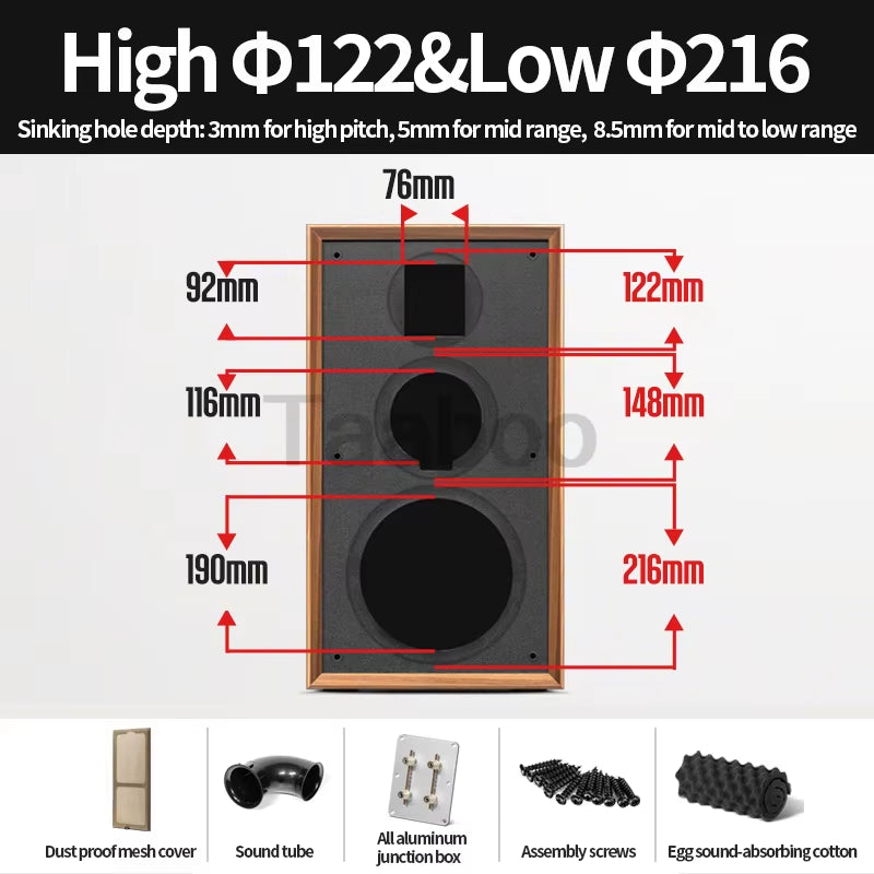 8-Inch Three-Way Labyrinth Speaker Enclosure for DIY Hi-Fi Audio Bookshelf Applications - Handmade Wooden Passive Speaker Box