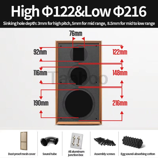 8-Inch Three-Way Labyrinth Speaker Enclosure for DIY Hi-Fi Audio Bookshelf Applications - Handmade Wooden Passive Speaker Box