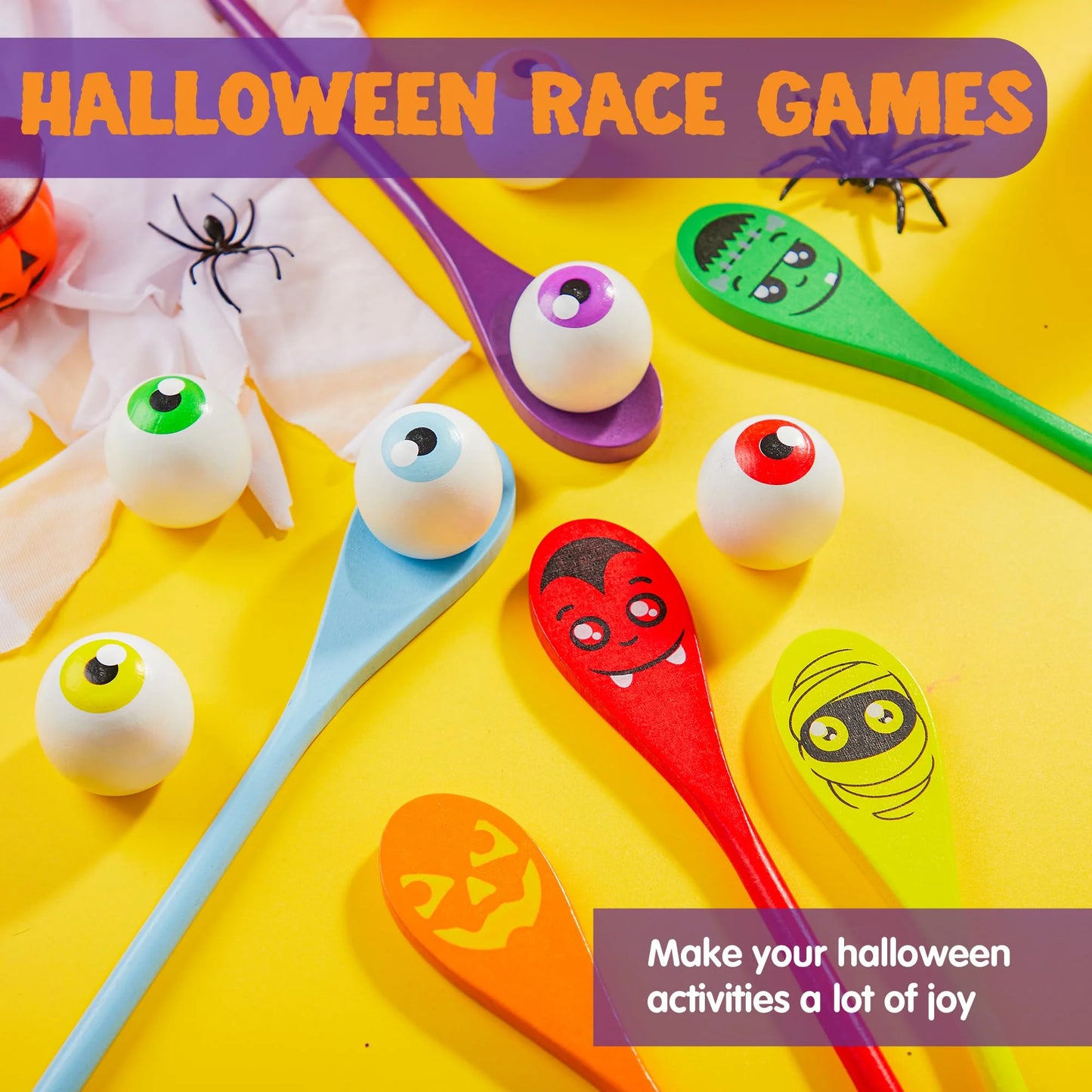 6 Packs Halloween Spoons Game Set,Eyeballs and Spoons Race Party Favors for Kids,Halloween Prizes,Halloween Activities for Kids