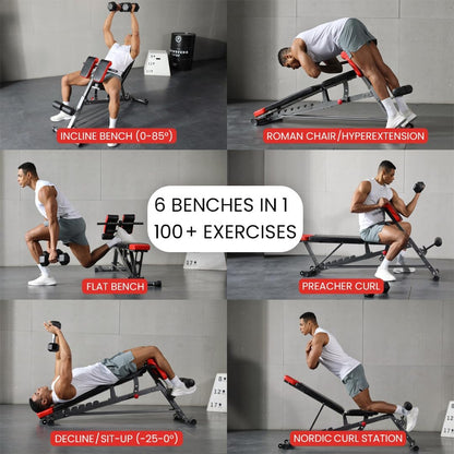 Professional Multi-Functional FID Weight Bench for Comprehensive Full-Body Workouts – Features Hyper Back Extension, Roman Chair, Adjustable Ab Sit-Up Bench, Incline/Decline Bench, and Flat Bench