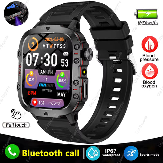 Men's Smartwatch with Flashlight, Bluetooth Calling, and Fitness Tracking - IP68 Waterproof Sports Watch for Android and iOS - 2025 Model