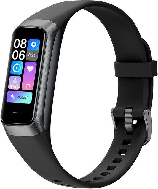 Health and Fitness Tracker for Men and Women - AMOLED Display, Slim Design, 25 Sports Modes, Heart Rate and Blood Pressure Monitoring, Alarm, Stopwatch, Calorie Tracking, IP68 Waterproof