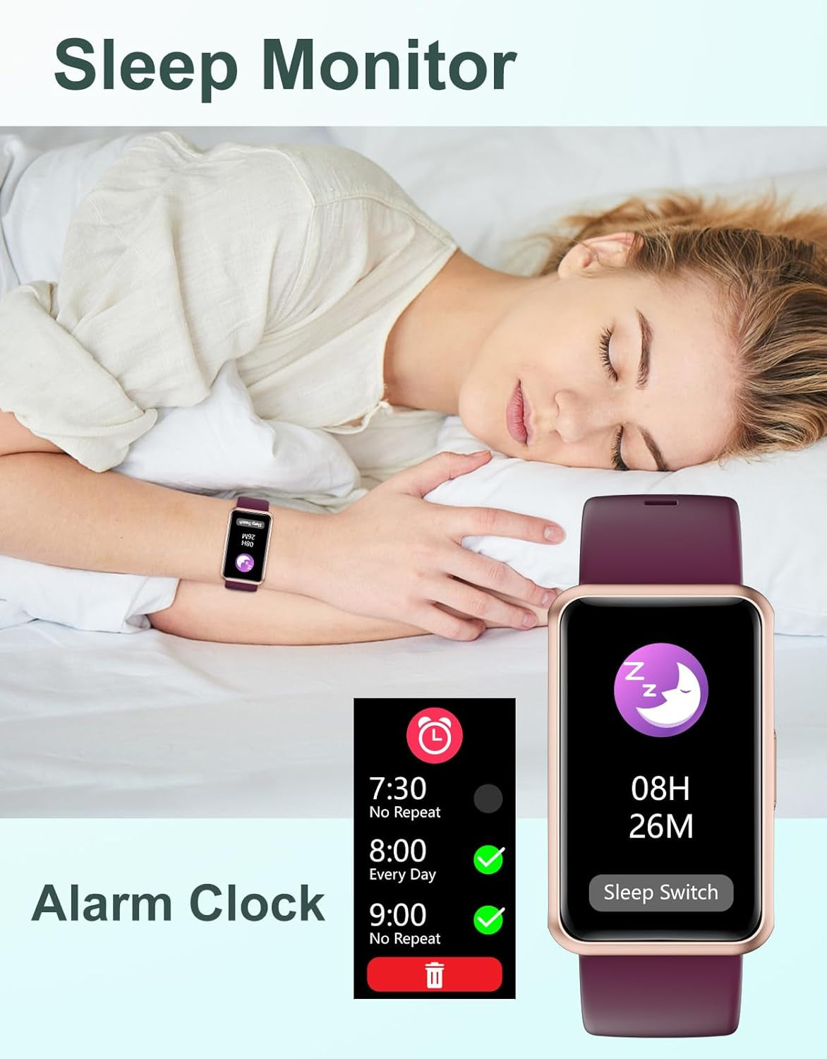 Fitness Tracker - Bluetooth-Free Fitness Watch for Men and Women, IP68 Waterproof with Full Touch Screen, Step and Calorie Counter, Sleep Tracker, and Alarm Clocks (Purple)