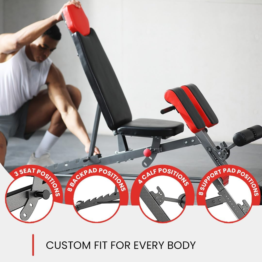 Professional Multi-Functional FID Weight Bench for Comprehensive Full-Body Workouts – Features Hyper Back Extension, Roman Chair, Adjustable Ab Sit-Up Bench, Incline/Decline Bench, and Flat Bench