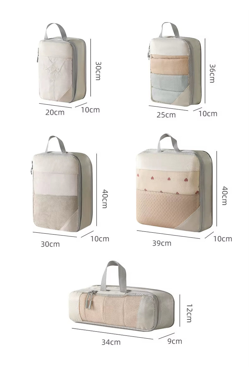 ﻿ Travel Storage Bag 5-Piece Set with Mesh Compression Storage Bag Luggage Organizer Bag Space Saving Portable Set