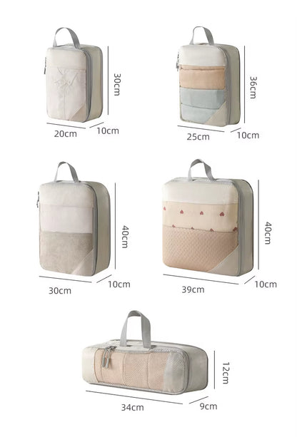 ﻿ Travel Storage Bag 5-Piece Set with Mesh Compression Storage Bag Luggage Organizer Bag Space Saving Portable Set