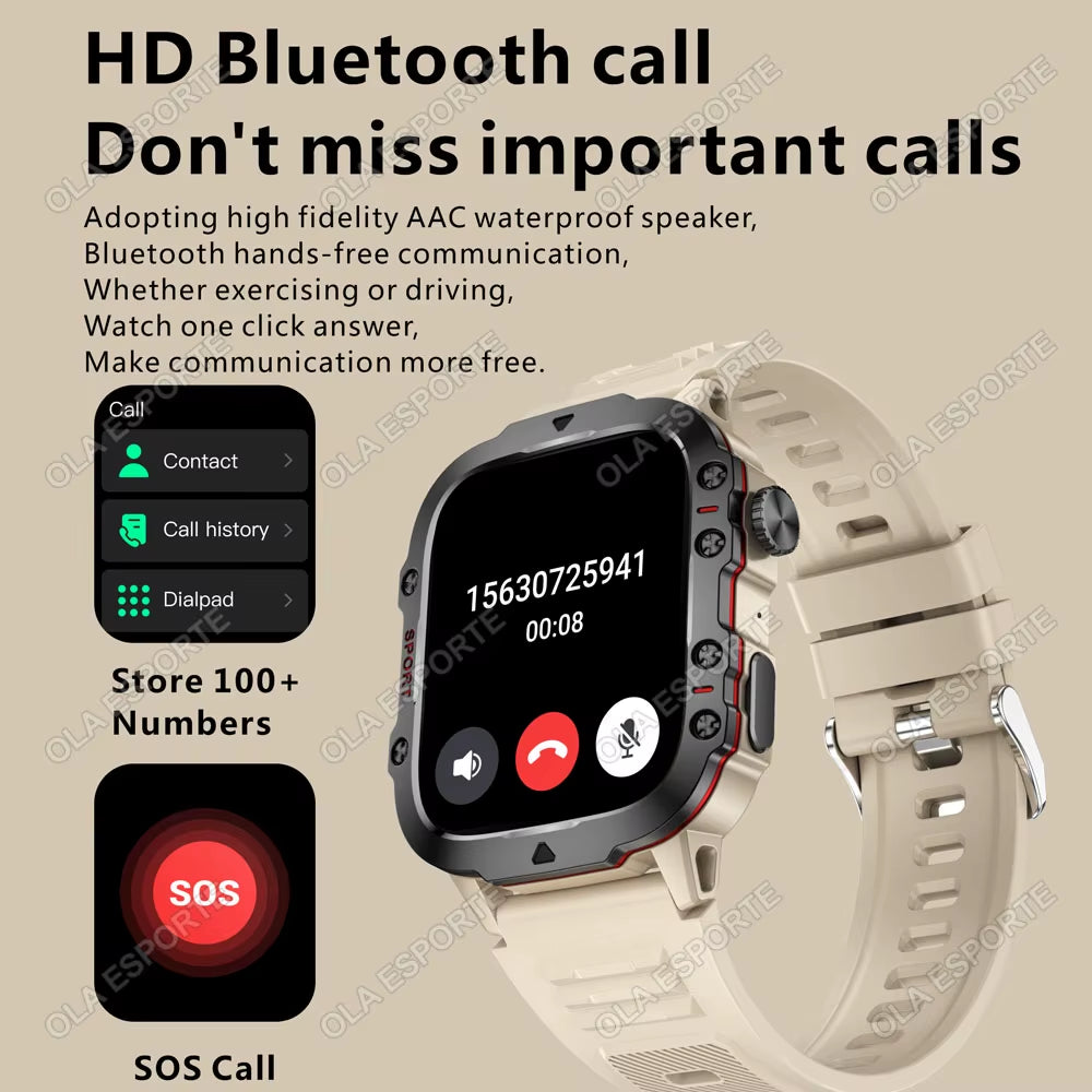 Men's Smartwatch with Flashlight, Bluetooth Calling, and Fitness Tracking - IP68 Waterproof Sports Watch for Android and iOS - 2025 Model