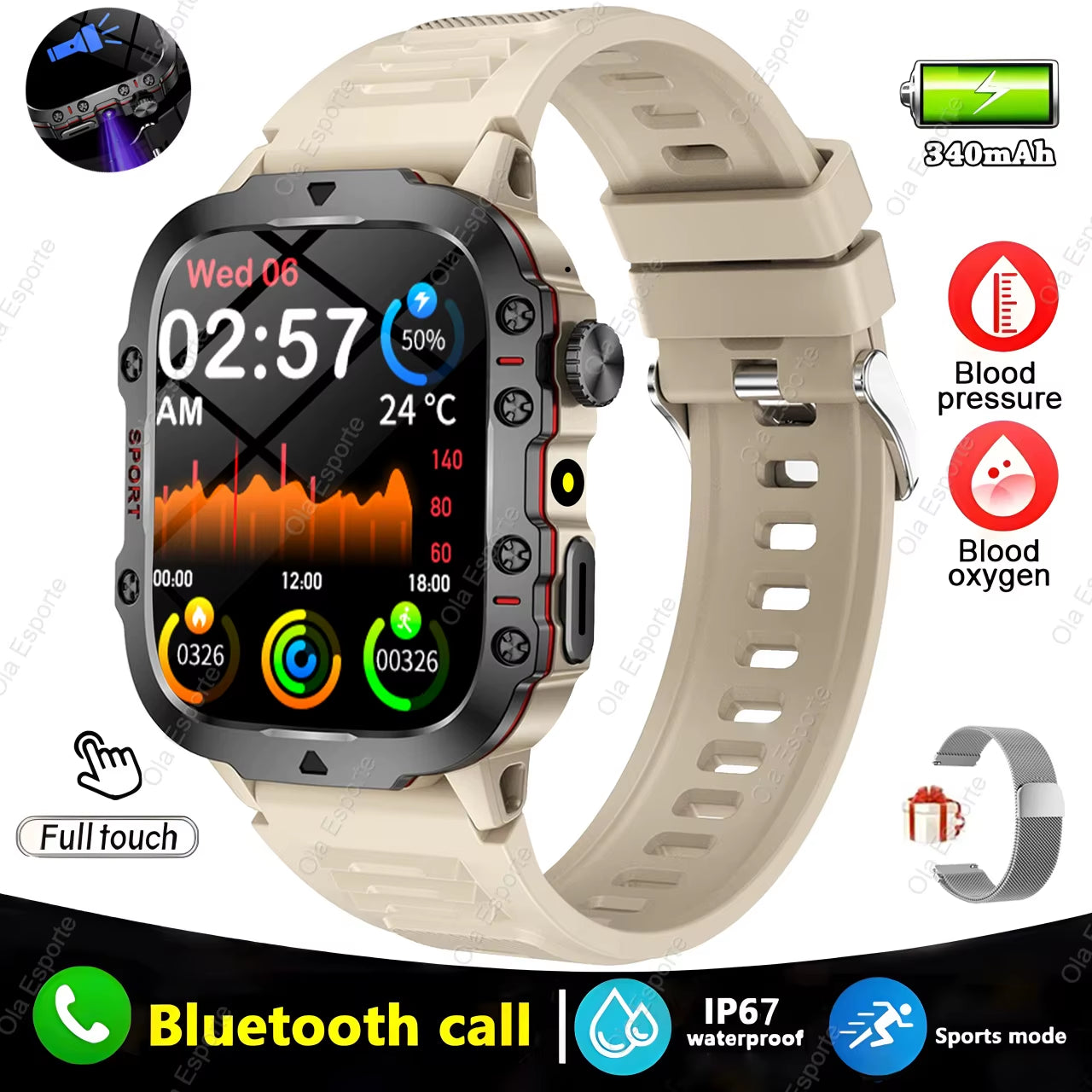 Men's Smartwatch with Flashlight, Bluetooth Calling, and Fitness Tracking - IP68 Waterproof Sports Watch for Android and iOS - 2025 Model