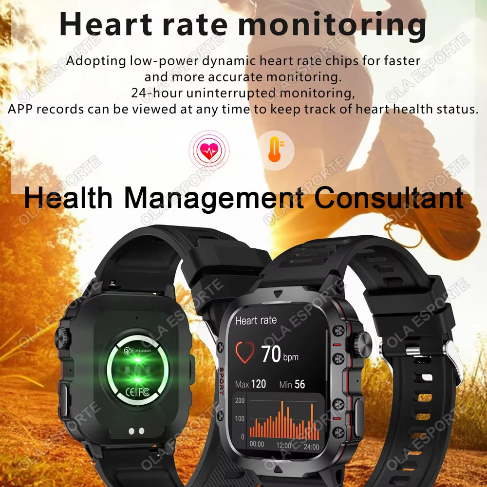 Men's Smartwatch with Flashlight, Bluetooth Calling, and Fitness Tracking - IP68 Waterproof Sports Watch for Android and iOS - 2025 Model