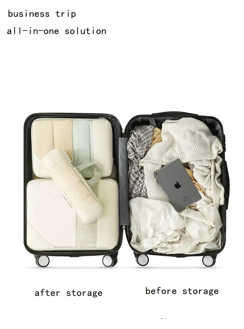 ﻿ Travel Storage Bag 5-Piece Set with Mesh Compression Storage Bag Luggage Organizer Bag Space Saving Portable Set