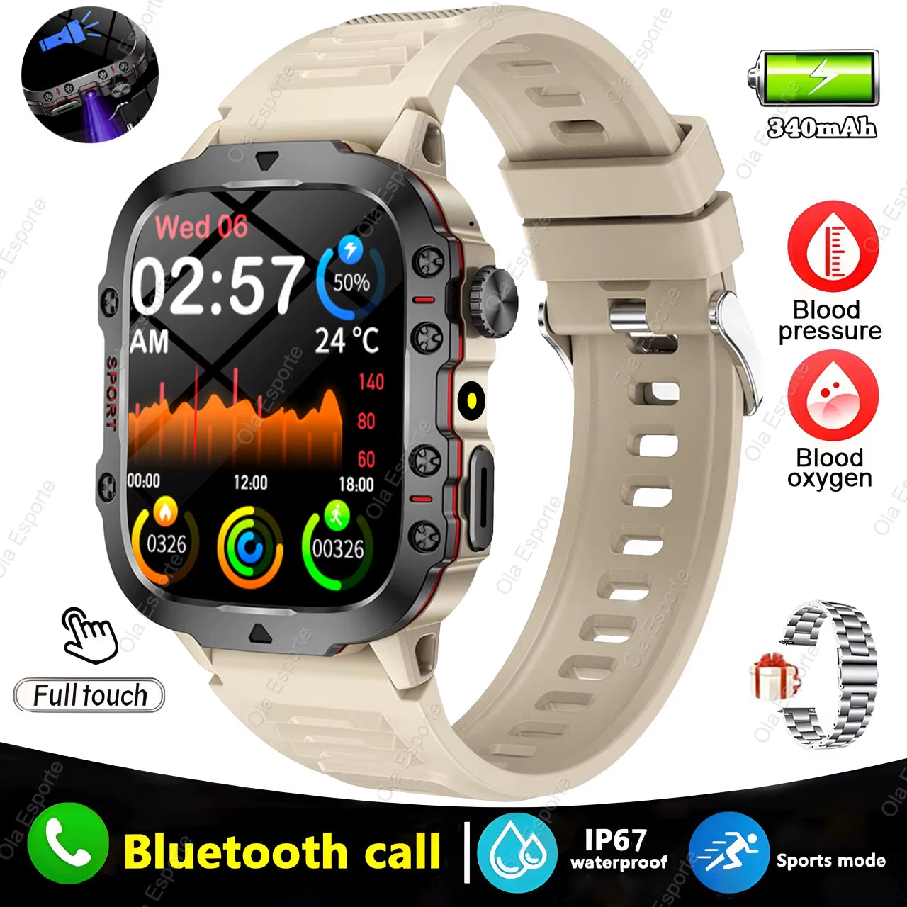 Men's Smartwatch with Flashlight, Bluetooth Calling, and Fitness Tracking - IP68 Waterproof Sports Watch for Android and iOS - 2025 Model