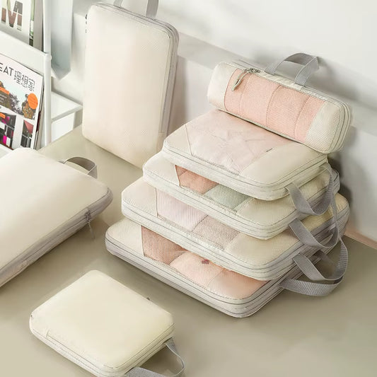 ﻿ Travel Storage Bag 5-Piece Set with Mesh Compression Storage Bag Luggage Organizer Bag Space Saving Portable Set