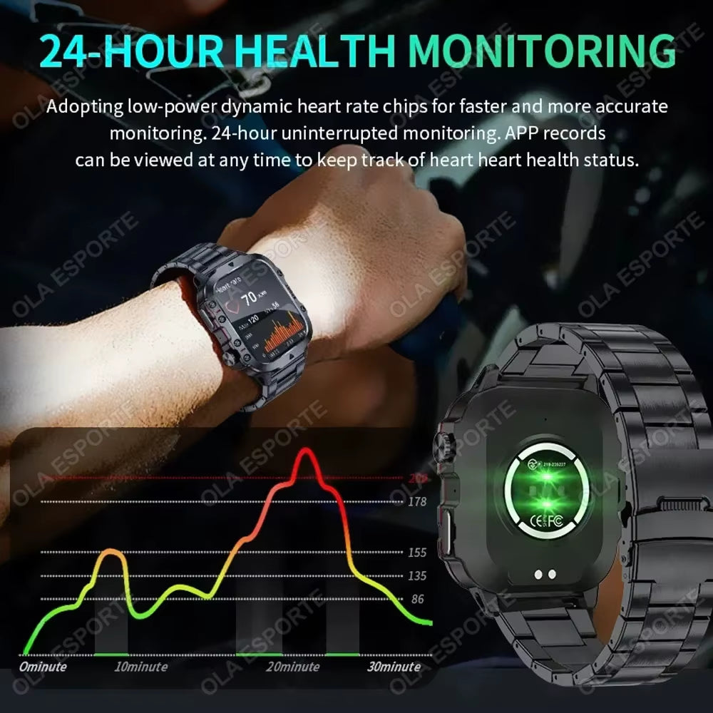 Men's Smartwatch with Flashlight, Bluetooth Calling, and Fitness Tracking - IP68 Waterproof Sports Watch for Android and iOS - 2025 Model