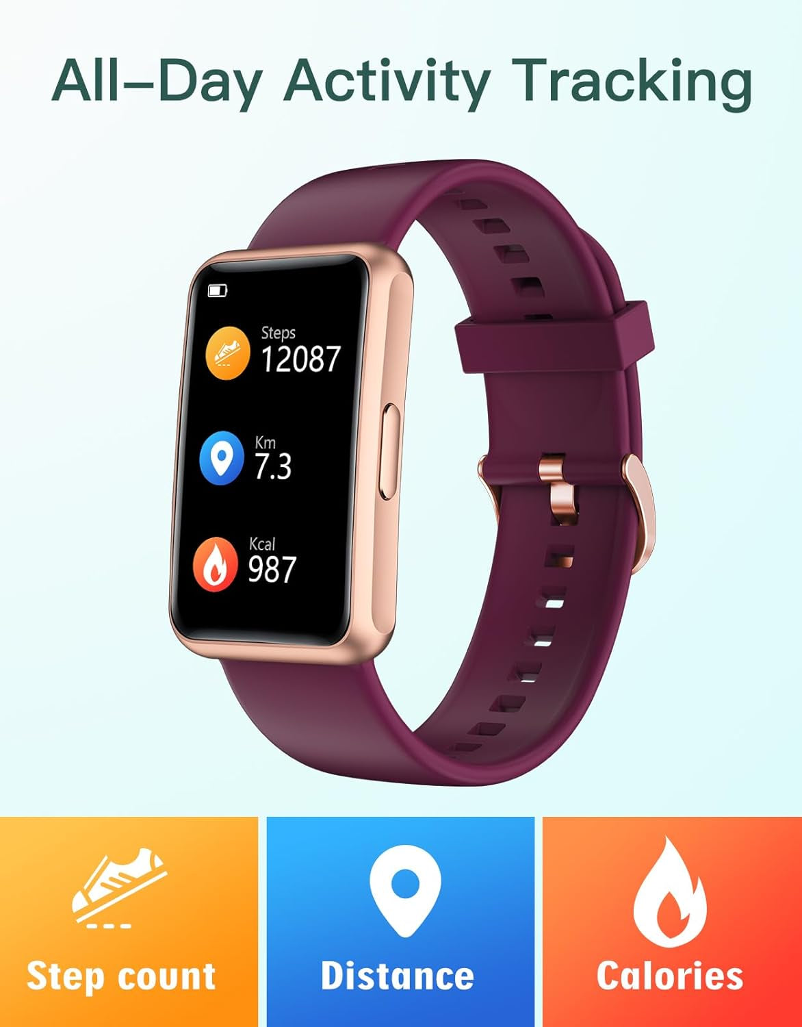 Fitness Tracker - Bluetooth-Free Fitness Watch for Men and Women, IP68 Waterproof with Full Touch Screen, Step and Calorie Counter, Sleep Tracker, and Alarm Clocks (Purple)