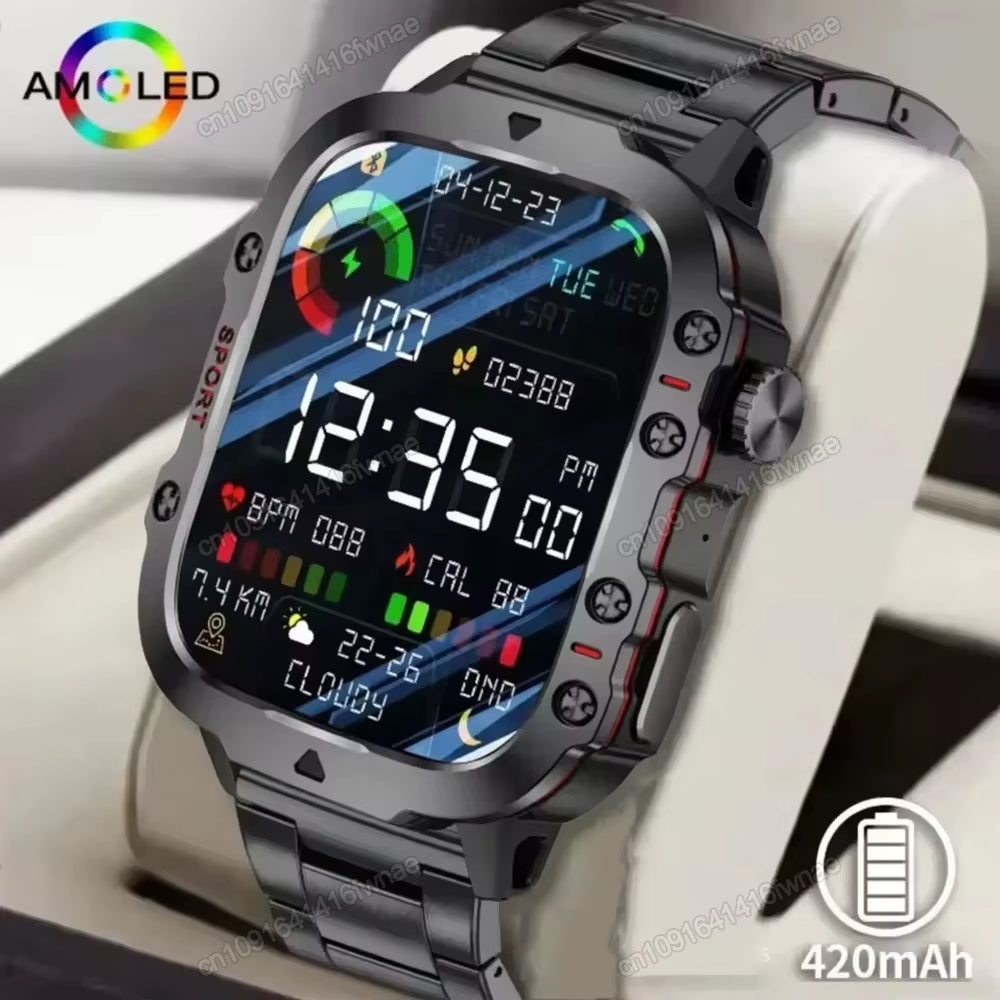 Men's Smartwatch with Flashlight, Bluetooth Calling, and Fitness Tracking - IP68 Waterproof Sports Watch for Android and iOS - 2025 Model