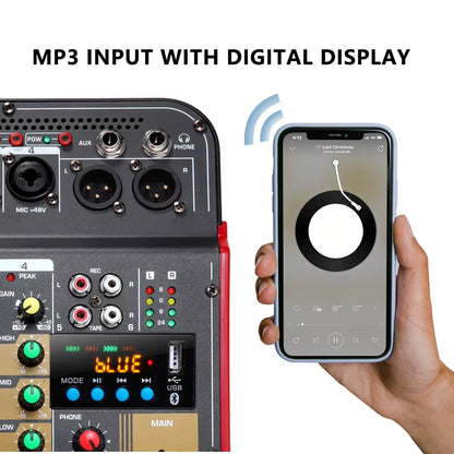 6-Channel Audio Mixer Outdoor Conference Audio USB Bluetooth-Compatible Reverb Audio Processor Sing Live with Sound Card Mixers