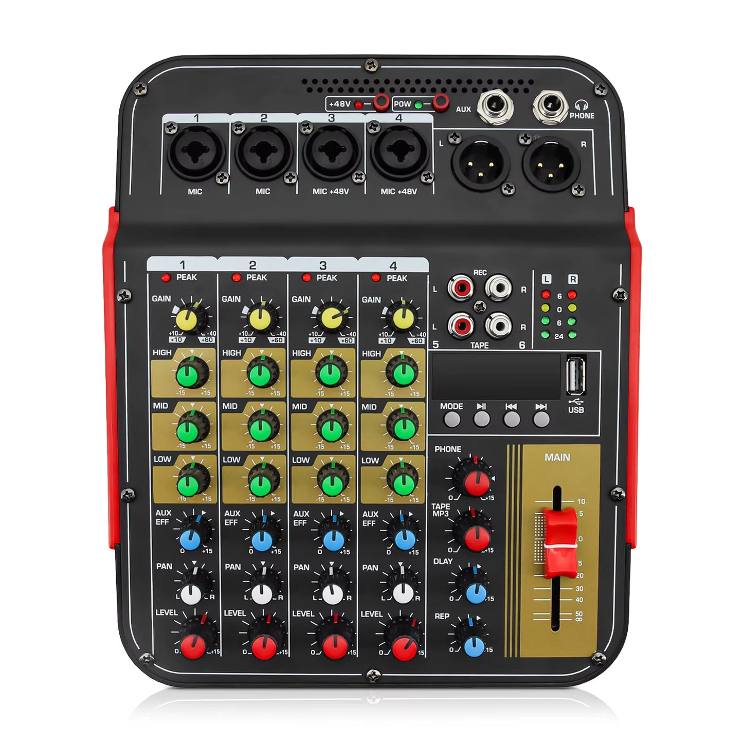 6-Channel Audio Mixer Outdoor Conference Audio USB Bluetooth-Compatible Reverb Audio Processor Sing Live with Sound Card Mixers