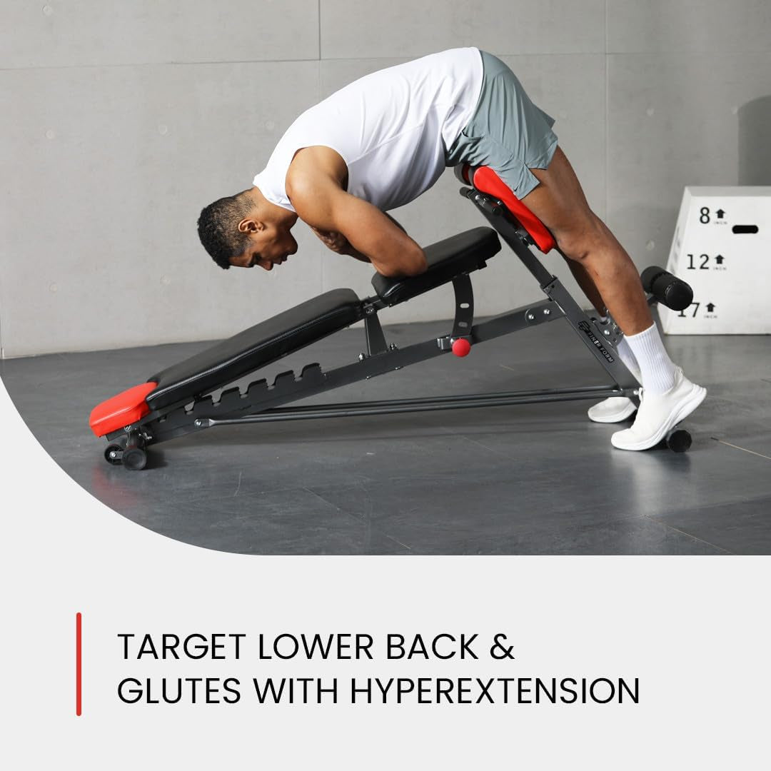 Professional Multi-Functional FID Weight Bench for Comprehensive Full-Body Workouts – Features Hyper Back Extension, Roman Chair, Adjustable Ab Sit-Up Bench, Incline/Decline Bench, and Flat Bench