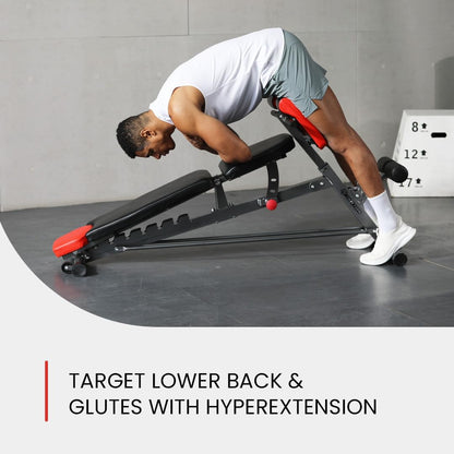 Professional Multi-Functional FID Weight Bench for Comprehensive Full-Body Workouts – Features Hyper Back Extension, Roman Chair, Adjustable Ab Sit-Up Bench, Incline/Decline Bench, and Flat Bench