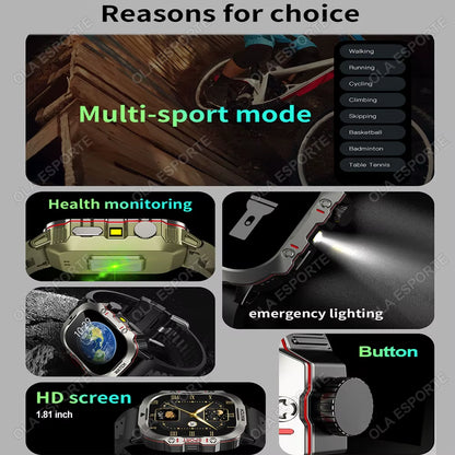 Men's Smartwatch with Flashlight, Bluetooth Calling, and Fitness Tracking - IP68 Waterproof Sports Watch for Android and iOS - 2025 Model