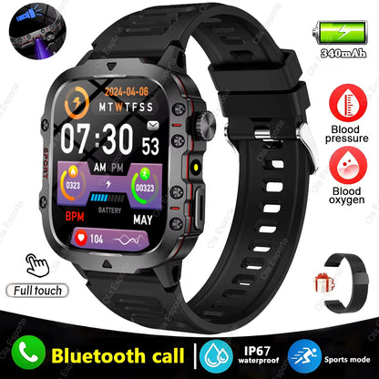 Men's Smartwatch with Flashlight, Bluetooth Calling, and Fitness Tracking - IP68 Waterproof Sports Watch for Android and iOS - 2025 Model