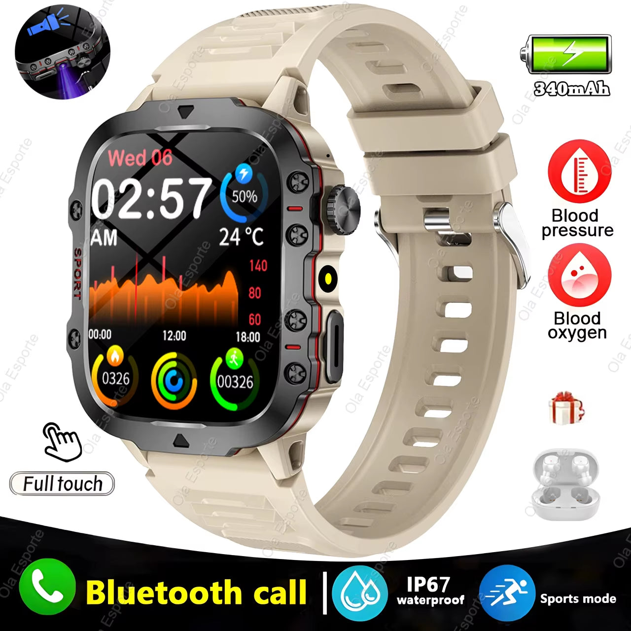 Men's Smartwatch with Flashlight, Bluetooth Calling, and Fitness Tracking - IP68 Waterproof Sports Watch for Android and iOS - 2025 Model